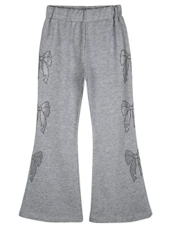 Sweet Junior Pantaloni da bambina a zampa con fiocchi di strass ed elastico in vita - grigio