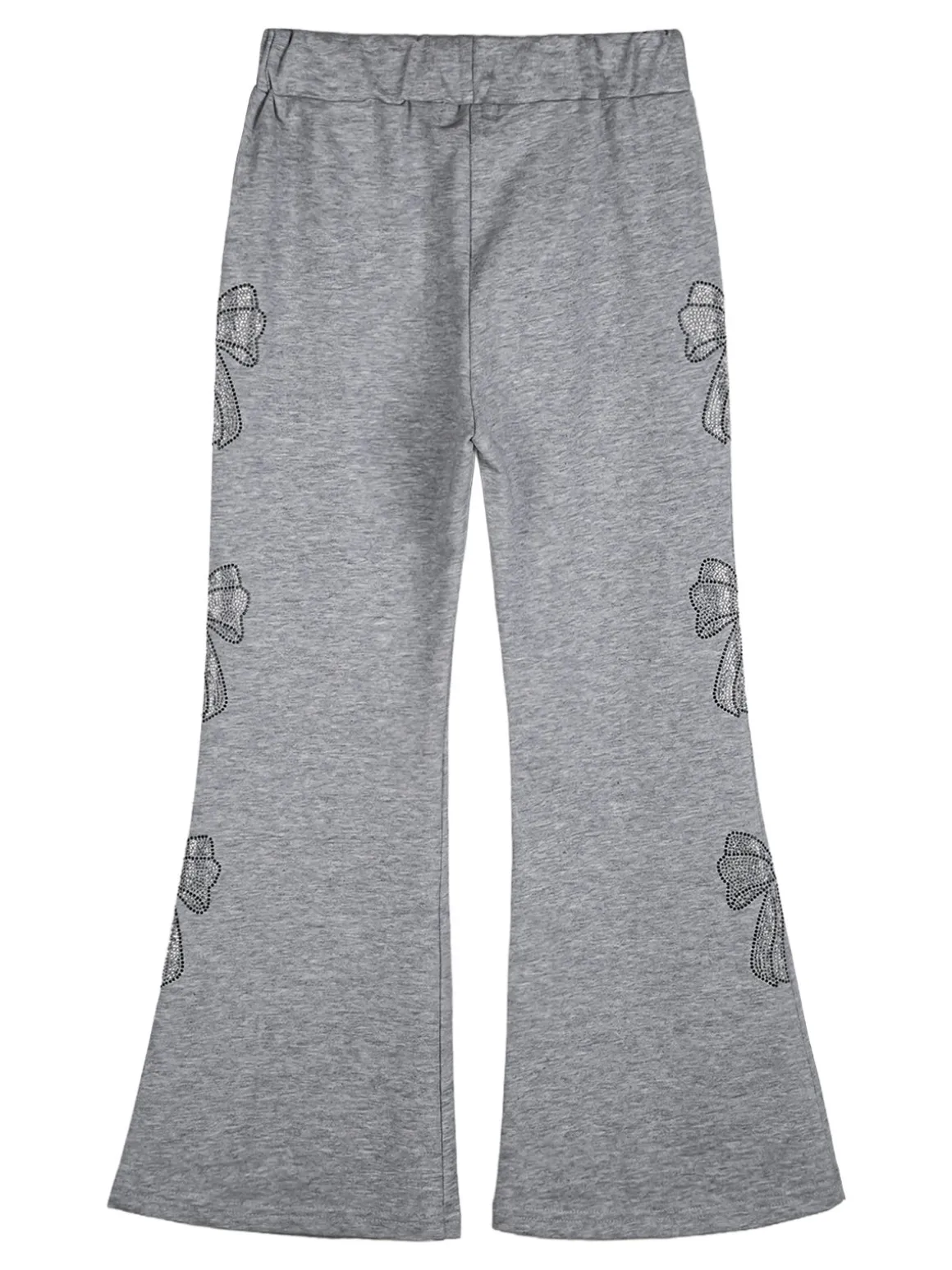 Sweet Junior Pantaloni da bambina a zampa con fiocchi di strass ed elastico in vita - grigio