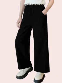 Sweet Junior Pantaloni da bambina in cotone a gamba larga - nero