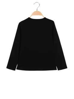 Sweet Junior T-shirt da bambina a maniche lunghe con strass e perle - nero