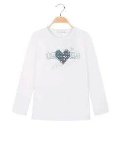 Sweet Junior T-shirt da bambina a maniche lunghe con stampa e strass