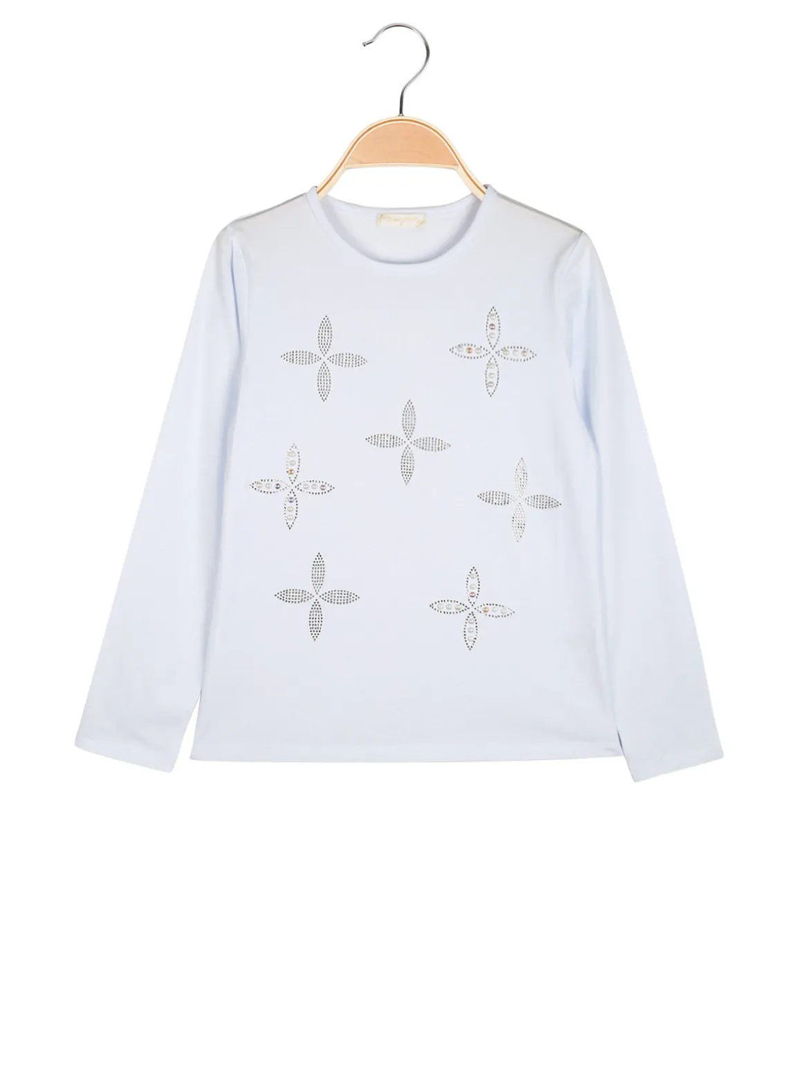 Sweet Junior T-shirt da bambina a maniche lunghe con strass e perle - bianco