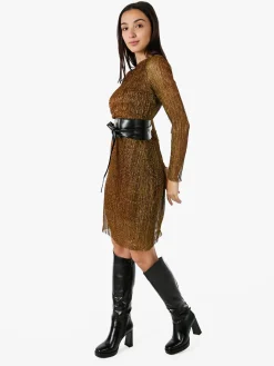 Sweet Miss Abito donna in lurex con maniche lunghe velate - ottanio