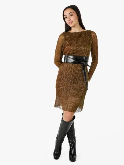 Sweet Miss Abito donna in lurex con maniche lunghe velate - ottanio