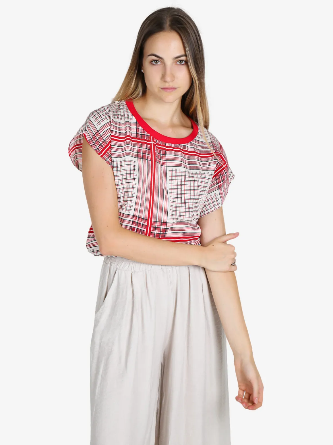 Sweet Miss Blusa da donna girocollo a maniche corte