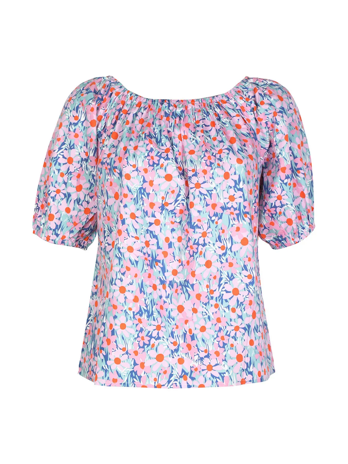 Sweet Miss Blusa donna in cotone a fiori manica corta
