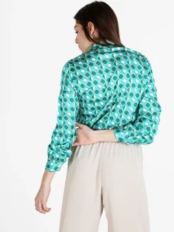 Sweet Miss Camicia da donna effetto seta a maniche lunghe
