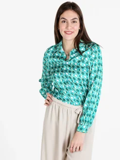 Sweet Miss Camicia da donna effetto seta a maniche lunghe