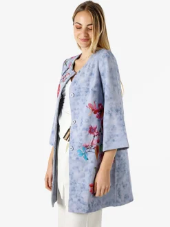 Sweet Miss Cappotto donna con stampe floreali e maniche 3/4 a campana - blu