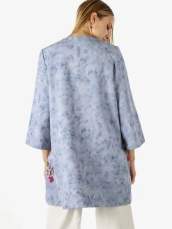 Sweet Miss Cappotto donna con stampe floreali e maniche 3/4 a campana - blu