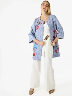 Sweet Miss Cappotto donna con stampe floreali e maniche 3/4 a campana - blu