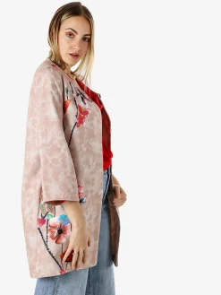 Sweet Miss Cappotto donna con stampe floreali e maniche 3/4 a campana - beige