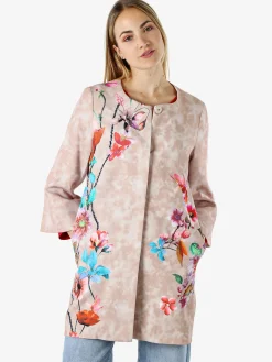 Sweet Miss Cappotto donna con stampe floreali e maniche 3/4 a campana - beige