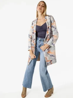 Sweet Miss Cappotto donna oversize in tessuto scamosciato con stampe - multicolore