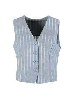 Sweet Miss Gilet donna a righe in misto lino e cotone - blu