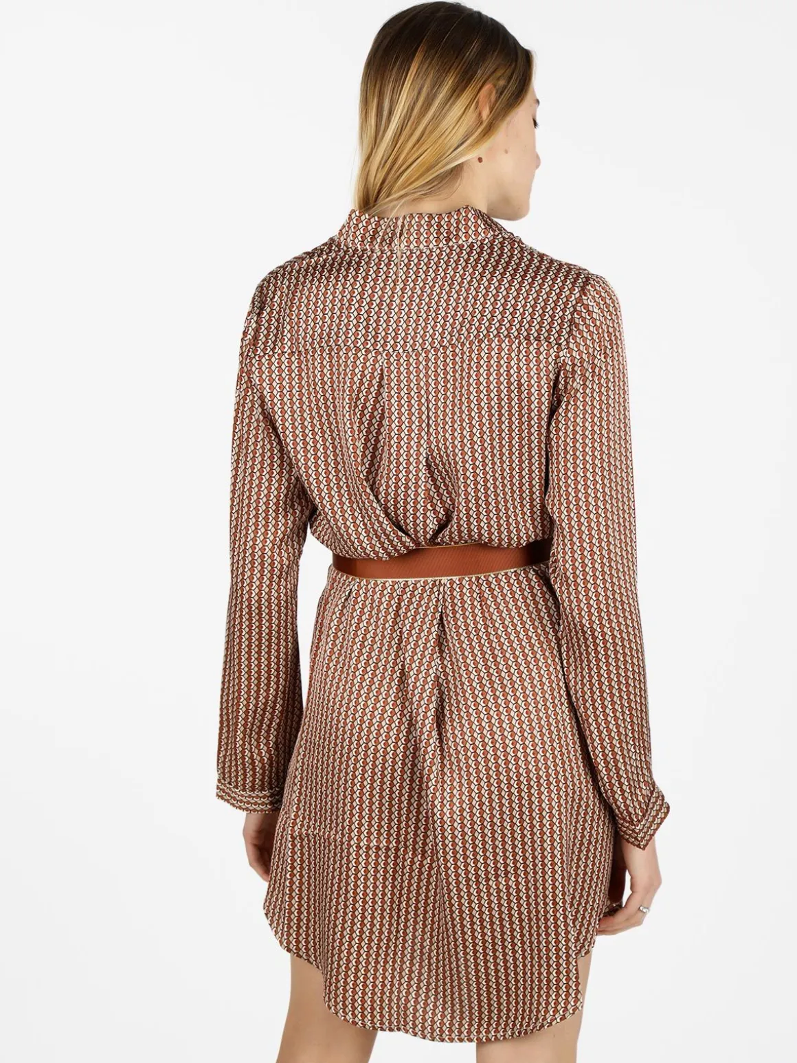 Sweet Miss Maxi camicia donna con cintura e collo alla coreana