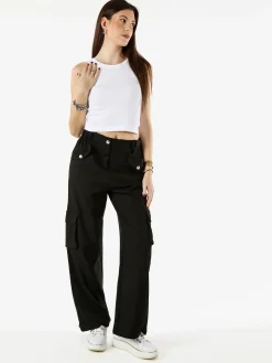 Sweet Miss Pantaloni cargo da donna a gamba larga - nero