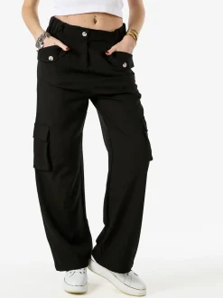 Sweet Miss Pantaloni cargo da donna a gamba larga - nero