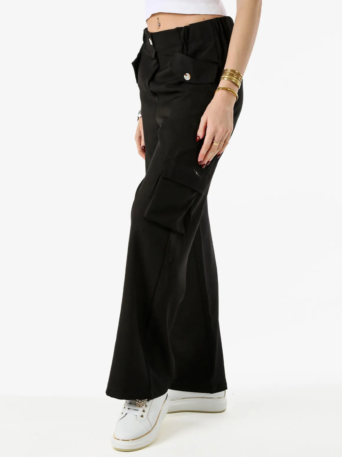 Sweet Miss Pantaloni cargo da donna a gamba larga - nero