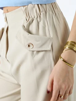 Sweet Miss Pantaloni cargo da donna a gamba larga - beige