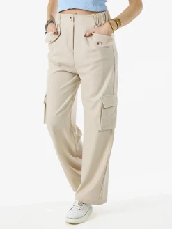 Sweet Miss Pantaloni cargo da donna a gamba larga - beige