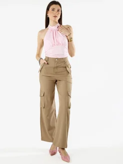 Sweet Miss Pantaloni donna a palazzo con tasconi laterali - beige
