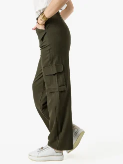 Sweet Miss Pantaloni donna a palazzo con tasconi laterali - militare