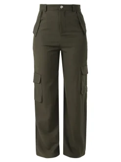Sweet Miss Pantaloni donna a palazzo con tasconi laterali - militare