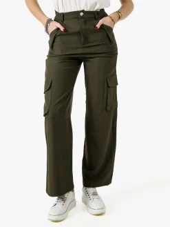 Sweet Miss Pantaloni donna a palazzo con tasconi laterali - militare
