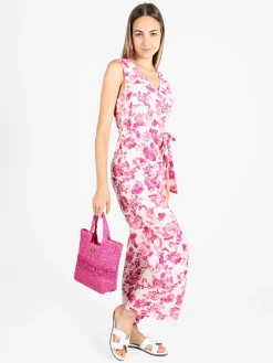 Sweet Miss Tuta lunga jumpsuite donna senza maniche con stampa floreale