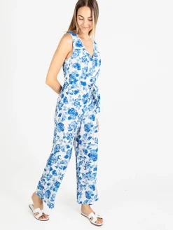 Sweet Miss Tuta lunga jumpsuite donna senza maniche con stampa floreale