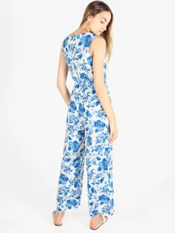 Sweet Miss Tuta lunga jumpsuite donna senza maniche con stampa floreale