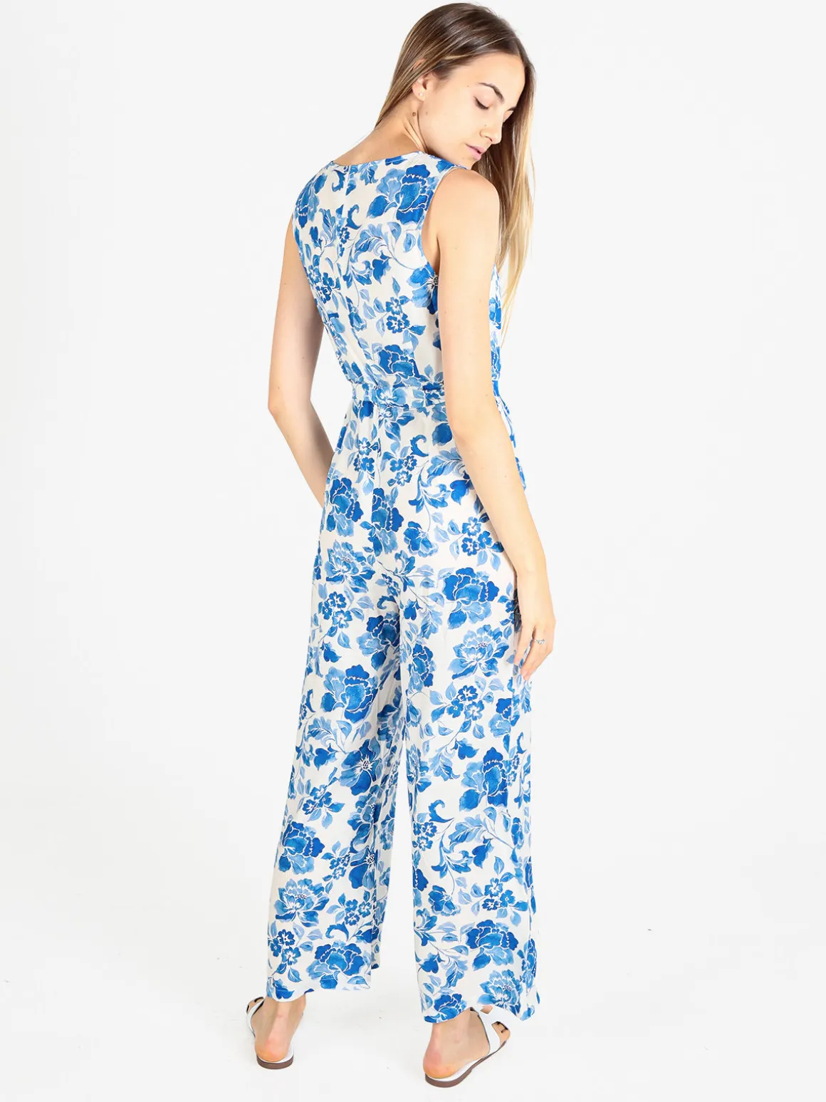 Sweet Miss Tuta lunga jumpsuite donna senza maniche con stampa floreale
