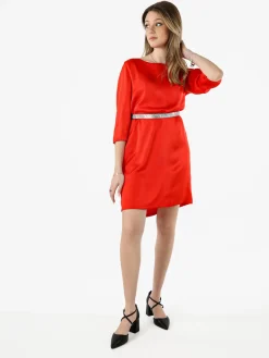 Sweet Miss Vestito donna con maniche a 3/4 in tessuto effetto raso - rosso