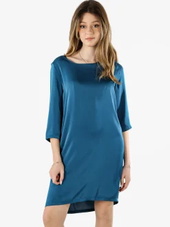 Sweet Miss Vestito donna con maniche a 3/4 in tessuto effetto raso - ottanio