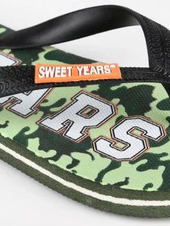 Sweet Years Infradito con stampa mimetica verde