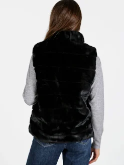 Swish Jeans Gilet donna in ecopelliccia- nero