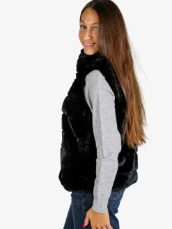 Swish Jeans Gilet donna in ecopelliccia- nero