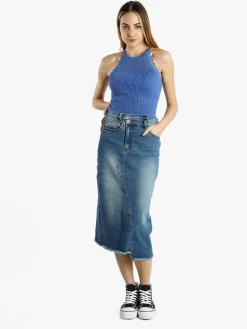 S.Woman Gonna midi in jeans con spacco sul retro