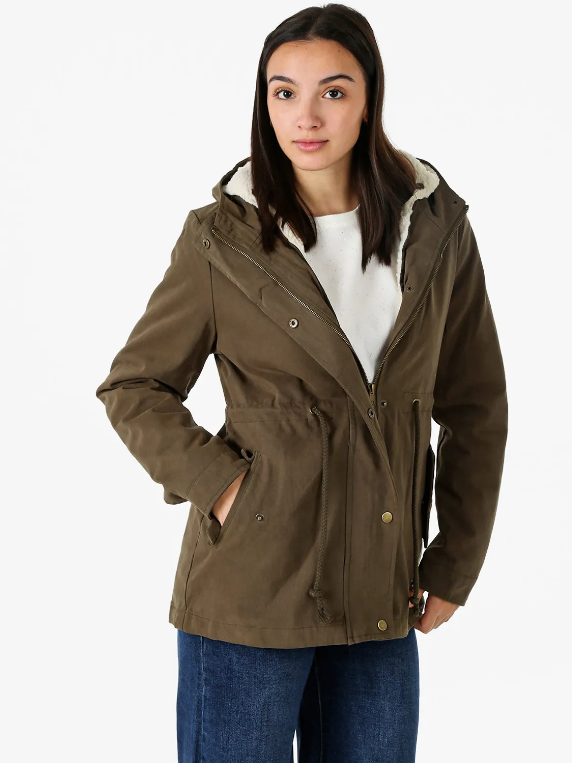 The People Rep Parka donna con cappuccio e imbottitura removibile - militare