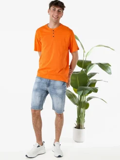 The People Rep T-shirt da uomo in cotone con bottoncini sullo scollo - arancione