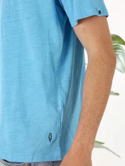 The People Rep T-shirt da uomo in cotone con bottoncini sullo scollo - turchese