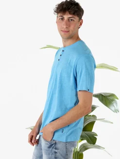 The People Rep T-shirt da uomo in cotone con bottoncini sullo scollo - turchese