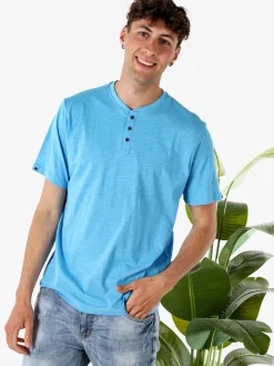 The People Rep T-shirt da uomo in cotone con bottoncini sullo scollo - turchese