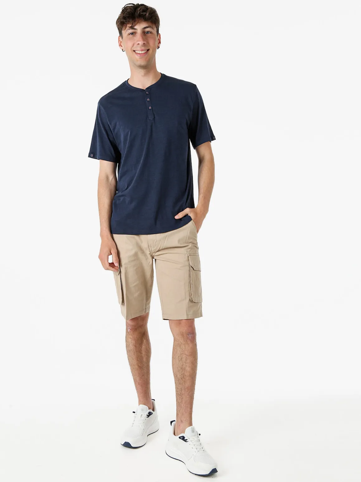 The People Rep T-shirt da uomo in cotone con bottoncini sullo scollo - blu scuro