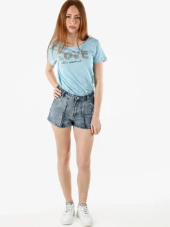The People Rep T-shirt donna in cotone con stampa animalier e micro borchie - azzurro