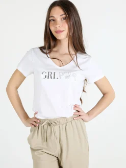 The People Rep T-shirt donna in cotone con scollo a V e stampa scritta