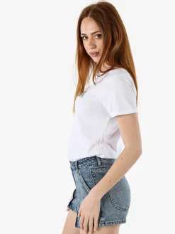The People Rep T-shirt donna in cotone con scritta di strass e pietre - bianco