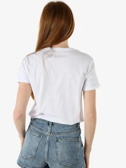 The People Rep T-shirt donna in cotone con scritta di strass e pietre - bianco