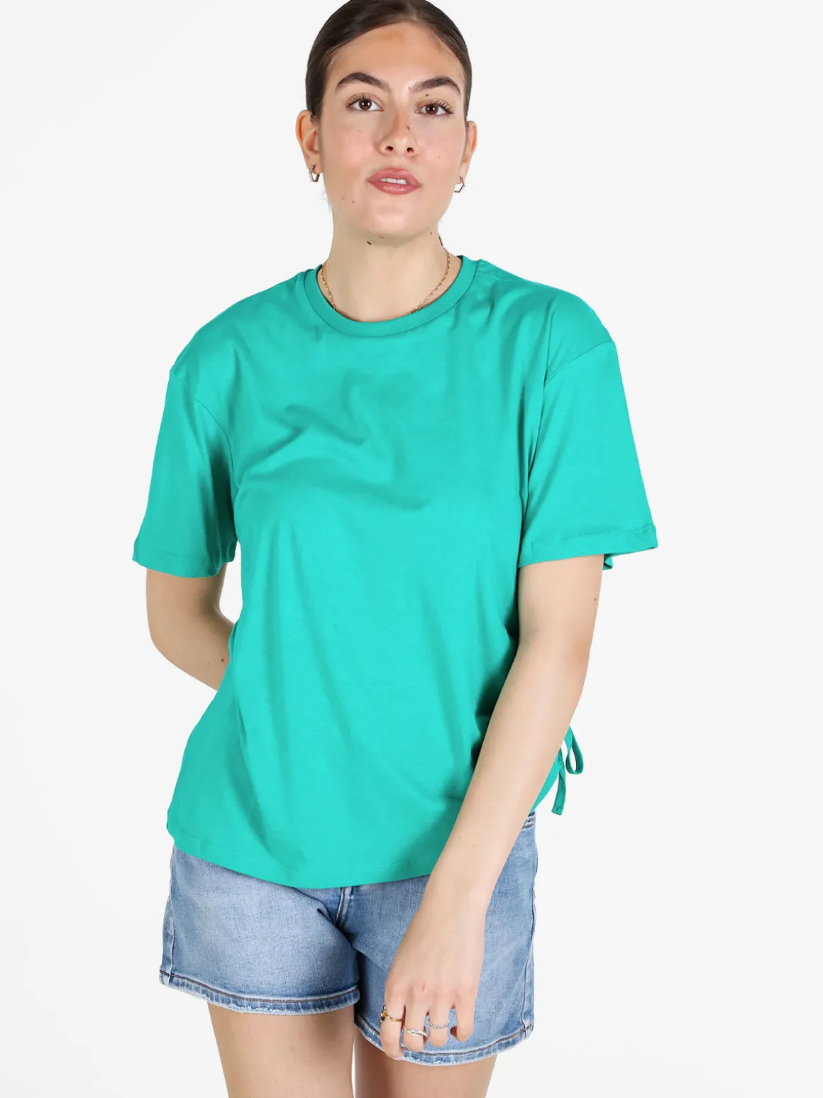 The People Rep T-shirt donna in cotone con arricciatura laterale